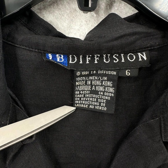IB Diffusion 100% Linen Shirt Womens 6 Black Embroidered Floral Short Sleeve Top - Picture 8 of 9